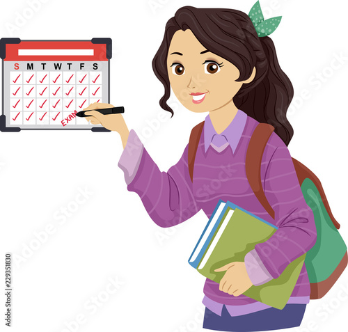 Teen Girl Calendar Schedule Illustration