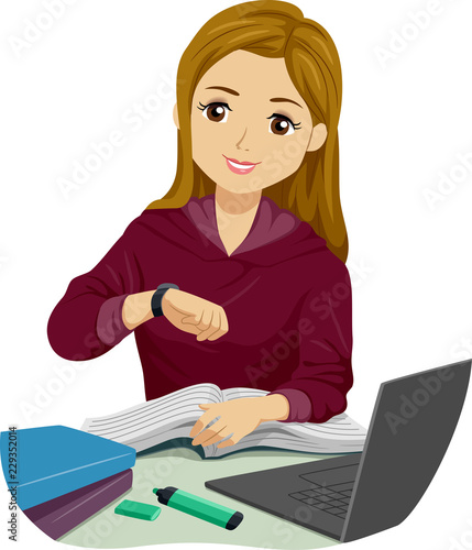 Teen Girl Time Check Illustration