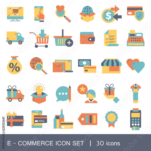 E commerce and shopping icon collection. Flat vector illustration