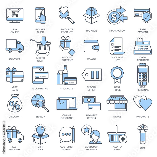 E commerce and shopping icon collection. Flat vector illustration