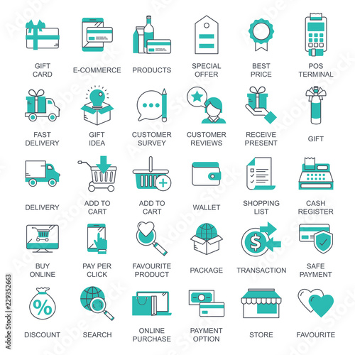 E commerce and shopping icon collection. Flat vector illustration