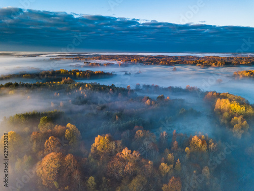Aerial view of fog in Autumn, Lithuania © lukjonis