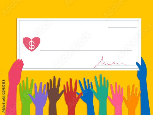 Hands Cheque Donate Illustration