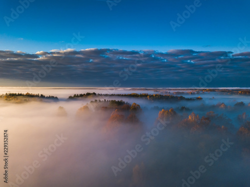 Aerial view of fog in Autumn, Lithuania