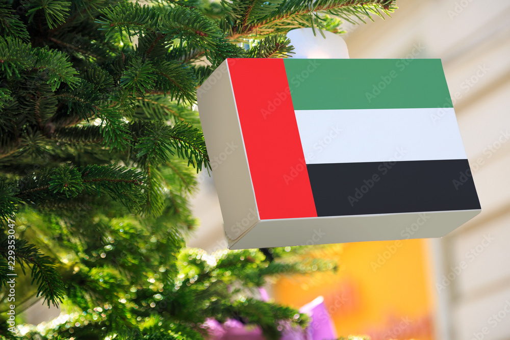 U.A.E. flag printed on a Christmas gift box. Printed present box ...