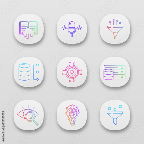 Machine learning app icons set