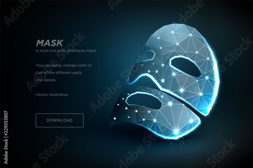 Mask for the face. Polygonal wireframe art isolated on black background. oncept of new technologies in the beauty industry. Polygonal illustration with connected dots and polygon lines. 3D vector