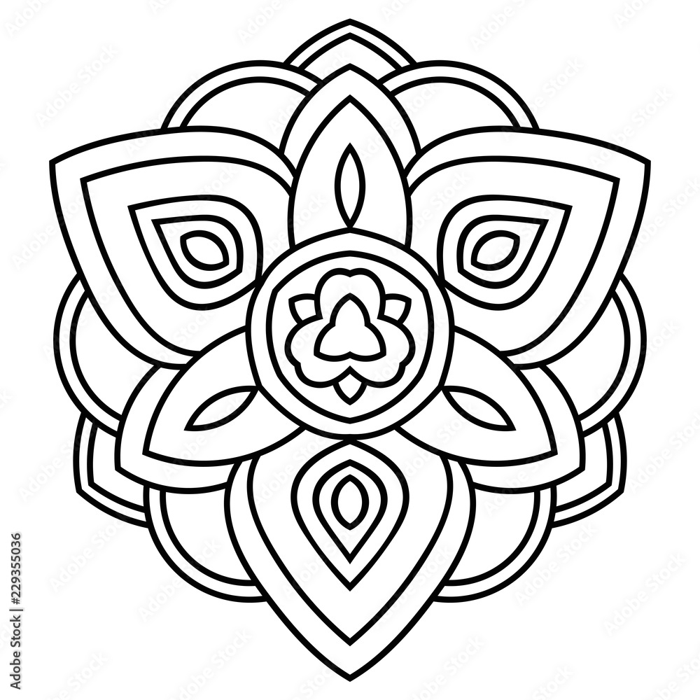Fototapeta premium Outline Mandala. Ornamental round doodle flower isolated on white background. Geometric circle element. Vector illustration.
