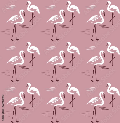 Seamless vector pattern with flamingo