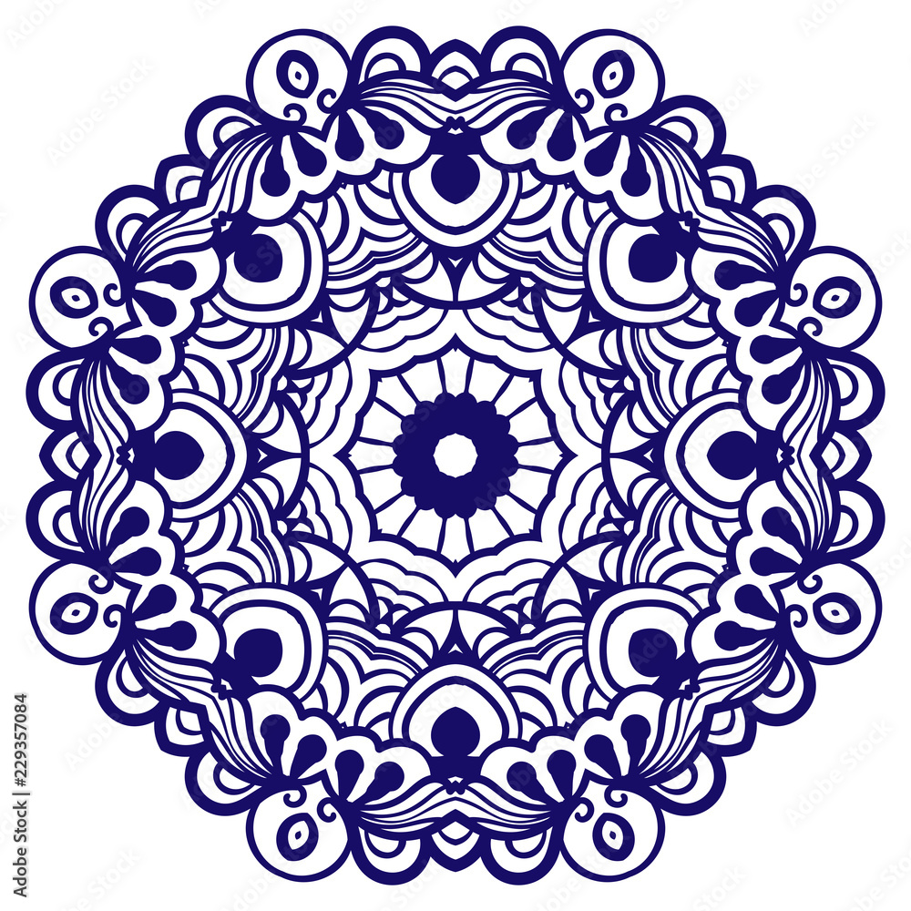 Fototapeta premium Mandala. Ornamental round doodle flower isolated on white background. Geometric circle element. Vector illustration.