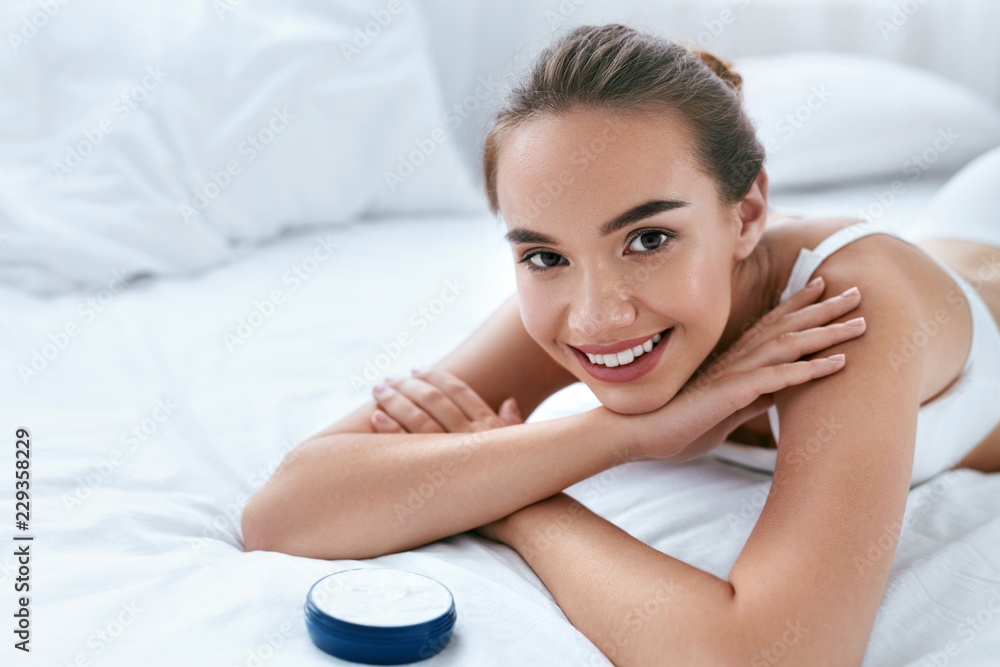 Beauty Face Skin Care. Woman With Beautiful Skin And Cream Beauty Face Skin Care. Woman With Beautiful Skin And Cream