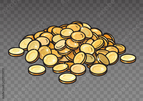 Cartoon pile of gold coins isolated on transparent background. Heap of money. Vector illustration.