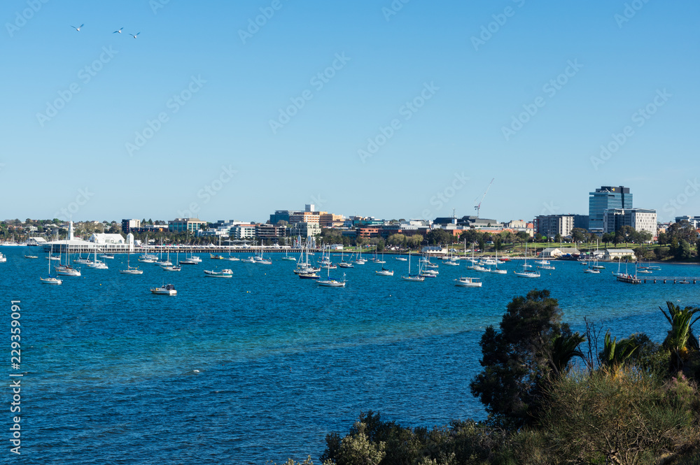 View of the central Geelong waterfront from Drumcondra, Australia.
