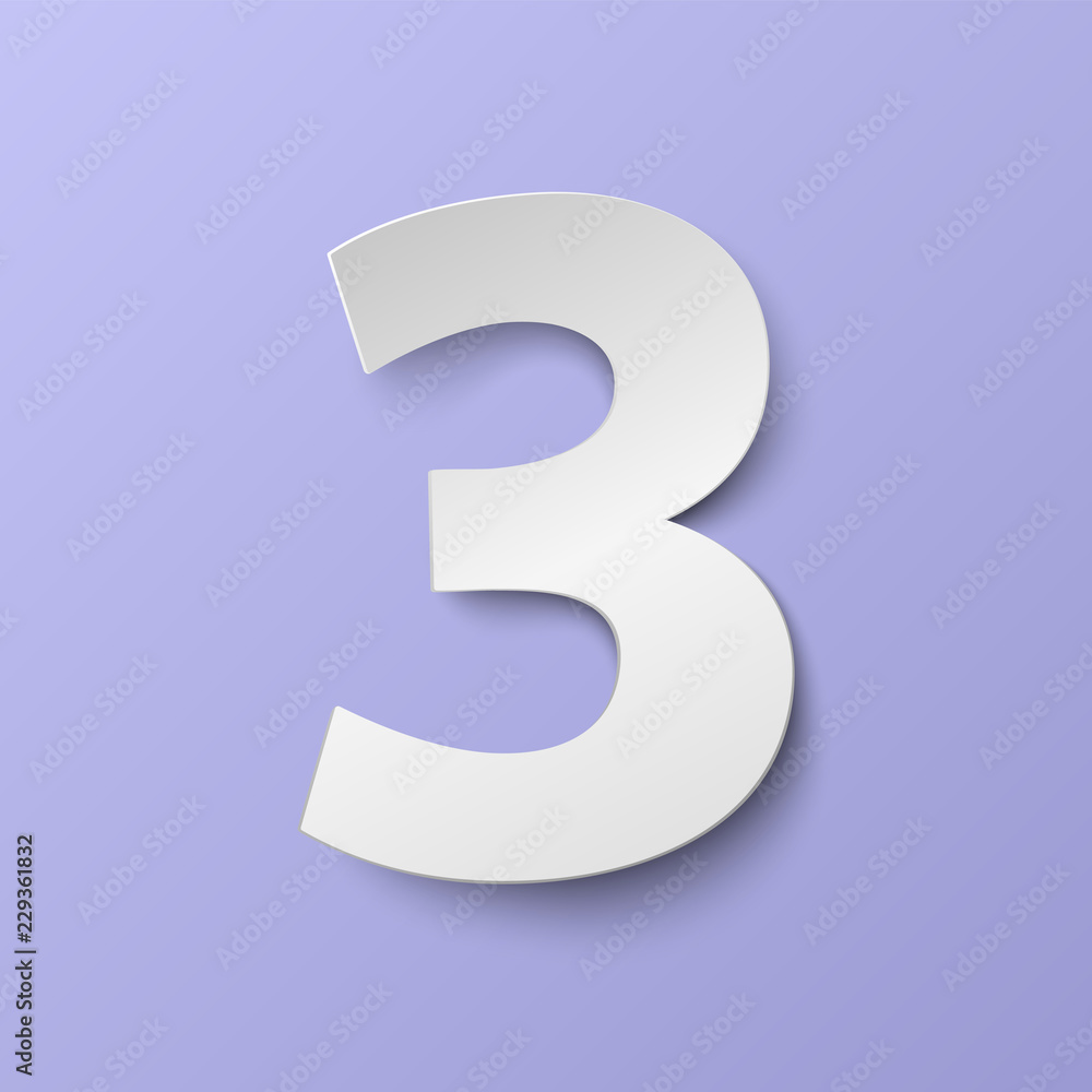 Vector number three. White paper number 3. Vector illustration in paper style Vector number three. White paper number 3. Vector illustration in paper style