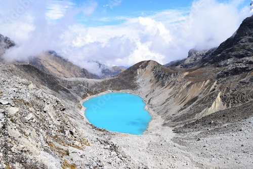 The mysterious turquoise lake, high up in the Andes Mountains, Peru