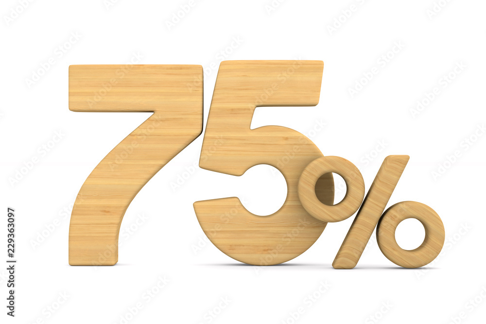 seventy five percent on white background. Isolated 3D illustration seventy five percent on white background. Isolated 3D illustration