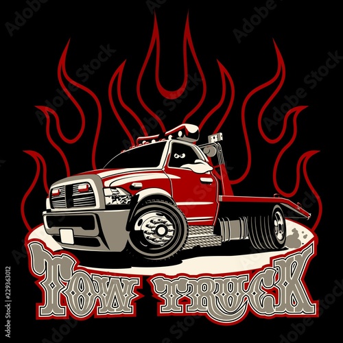 Cartoon tow truck isolated on black background