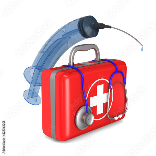 First aid kit on white back...