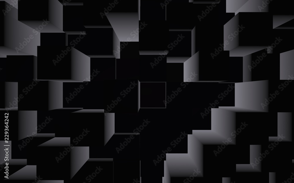 Abstract dark elegant cube geometric background. Chaotically advanced rectangular bars. 3D Rendering, 3D illustration Abstract dark elegant cube geometric background. Chaotically advanced rectangular bars. 3D Rendering, 3D illustration