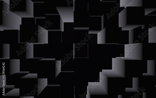 Abstract dark elegant cube geometric background. Chaotically advanced rectangular bars. 3D Rendering  3D illustration