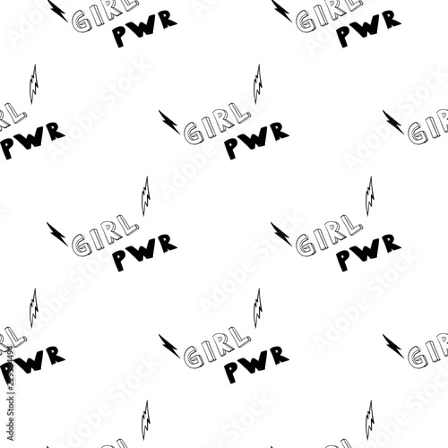 Fashion sketch. Glamour seamless pattern with girl power. Girlish print for clothes, textiles, wrapping paper, web. Isolated elements. Vector feminism symbol seamless pattern. Feminist background