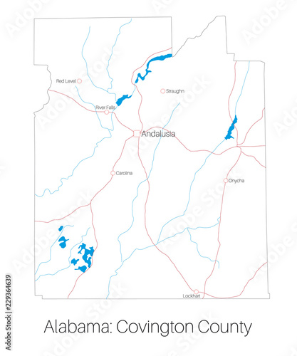 Detailed map of Covington county in Alabama  USA