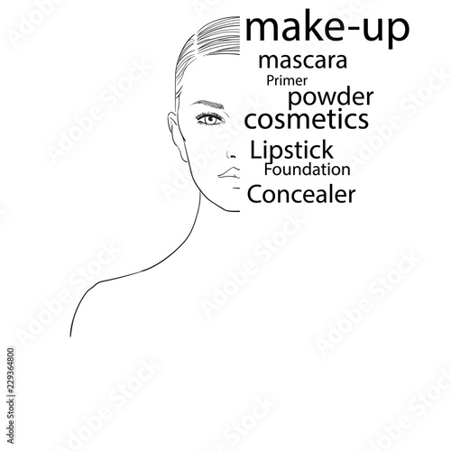 Beautiful woman face with nude make-up hand drawn vector illustration. Stylish original graphics portrait with beautiful young attractive girl model. Fashion, style, beauty. Graphic, sketch drawing.