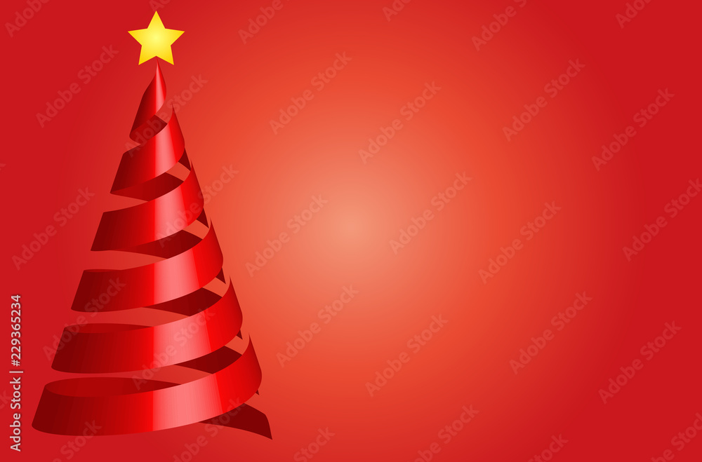 Árbol de navidad hecho con cintas rojas.