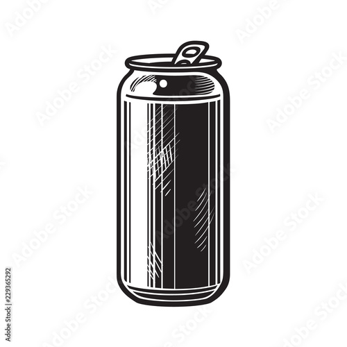 Beer can. Hand drawn vector illusration isolated on white.