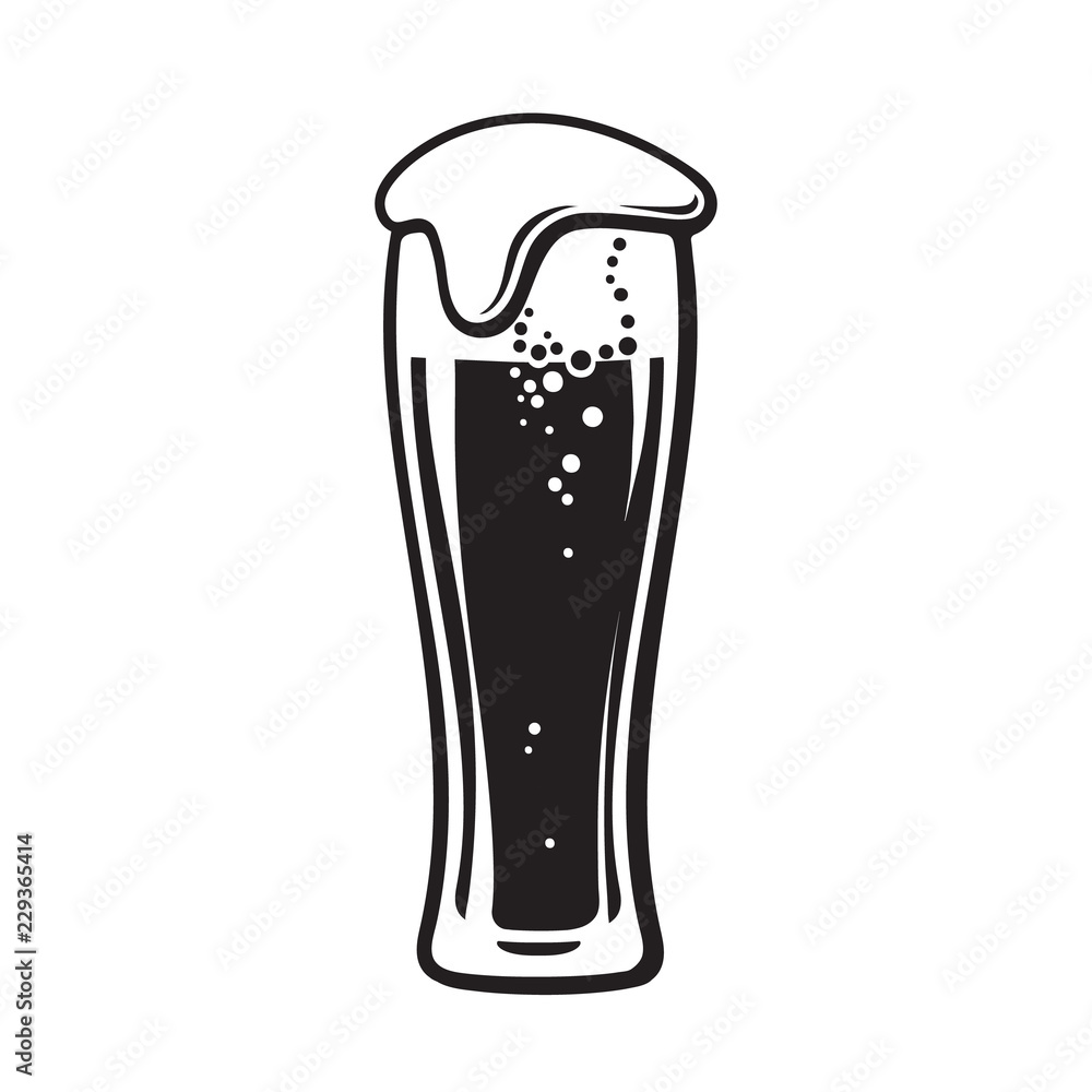 Glass of beer with foam. Hand drawn vector illustration isolated on white. Glass of beer with foam. Hand drawn vector illustration isolated on white.