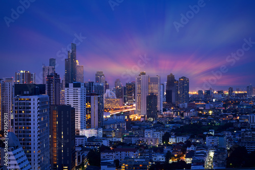 surreal of cityscape with aurora skyline on twilight time