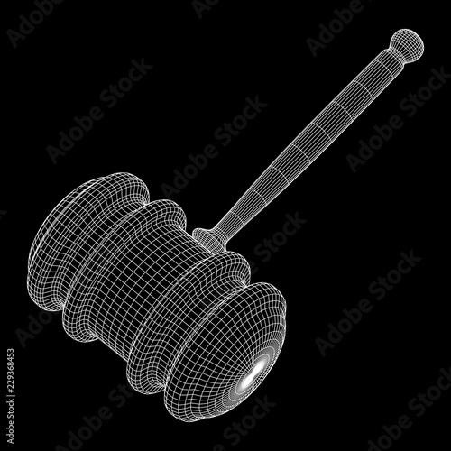 Gavel, hammer of judge or auctioneer. Wireframe low poly mesh vector illustration