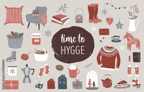 Nordic, Scandinavian winter elements and Hygge concept design, Merry Christmas card, banner, background photo