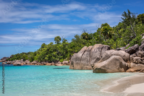 Beautiful beach Anse Lazio in Praslin, one of the most visited places of Seychelles © LMspencer