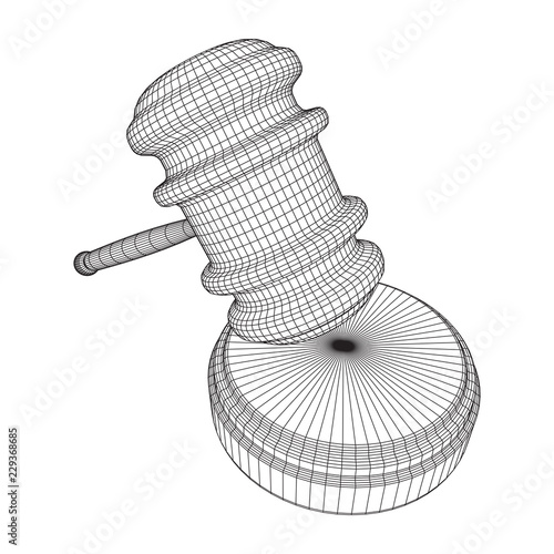 Gavel, hammer of judge or auctioneer. Wireframe low poly mesh vector illustration