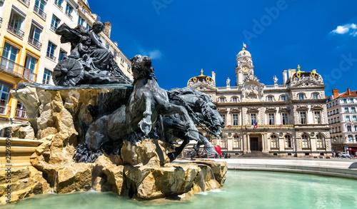 The Fontaine Bartholdi and Lyon City Hall on the Place des Terreaux, France