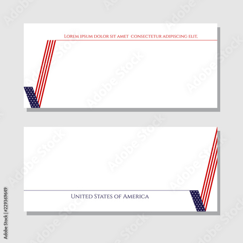 Patriotic background check mark card with American flag Design element for templates layouts cards banners brochures Patriotic theme with flag of USA for business on independence day Vector Header photo