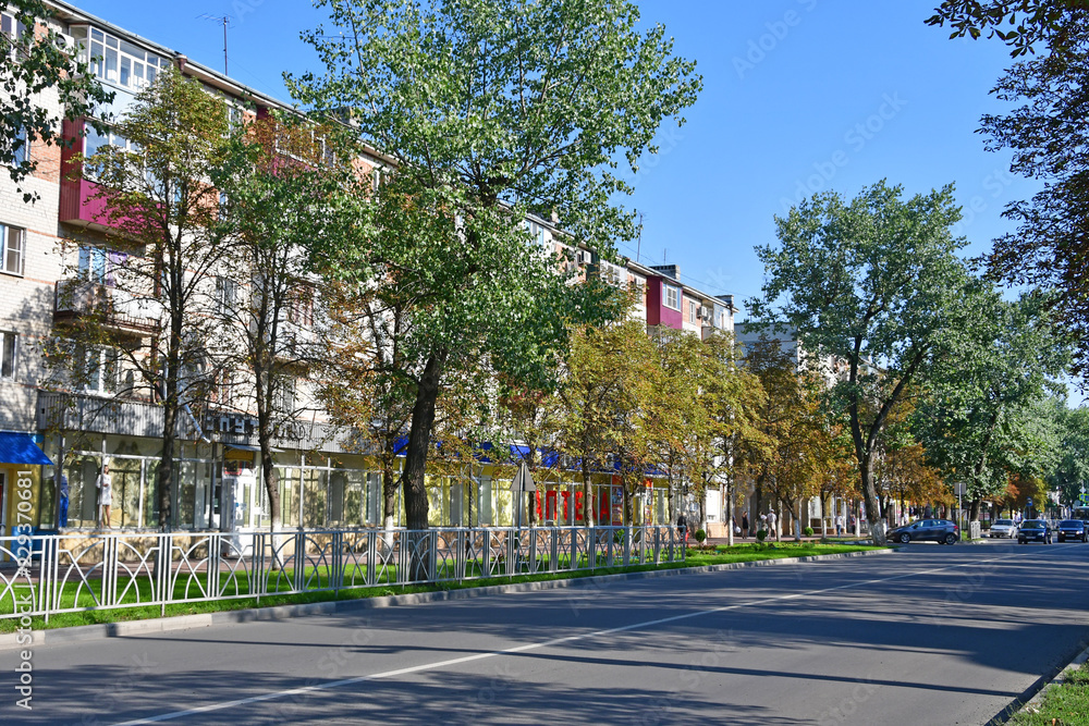  Russia. Mendeleev street in Nevinnomyssk in sunny day 