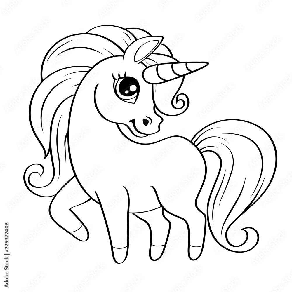 Единорог для детей распечатать Cute little unicorn. Vector black and white illustration for coloring book Векто