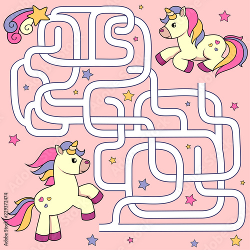 Help unicorn find path to friend. Labyrinth. Maze game for kids