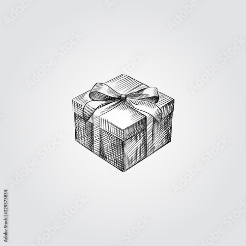 Hand Drawn Gift box Sketch Symbol isolated on white background. Vector of Christmas elements In Trendy Style