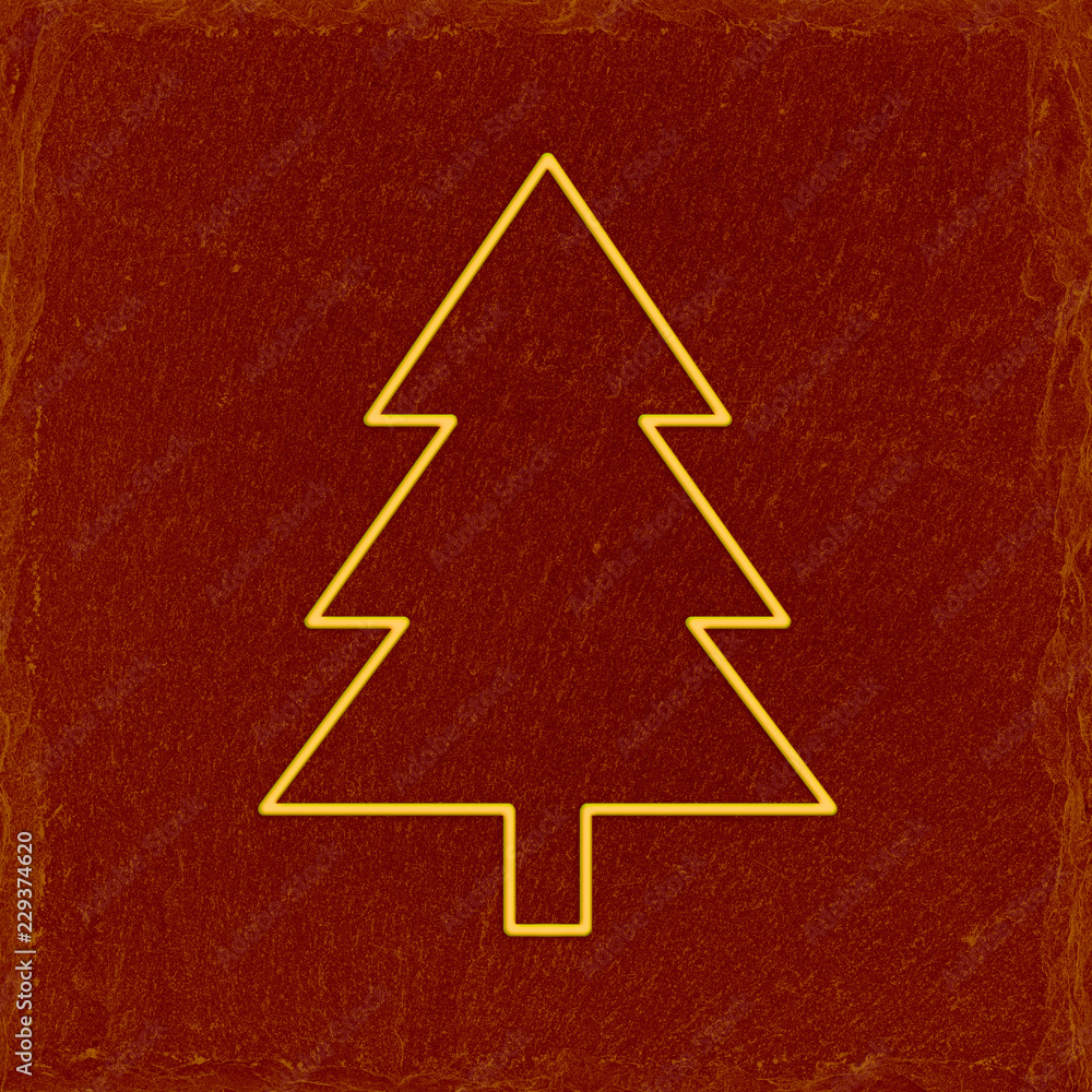 Fototapeta premium christmas tree yellow highlight frame on red slate background