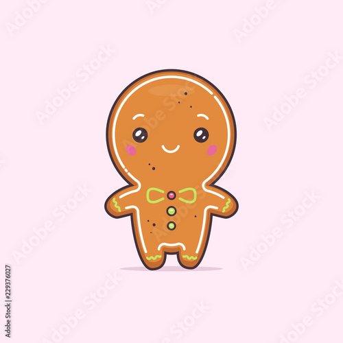 Christmas gingerbread man cute cartoon kawaii vector illustration