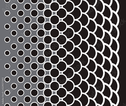 Seamless pattern with dots converting to scales in black and white. Can be used for fabric, wallpaper, packaging.