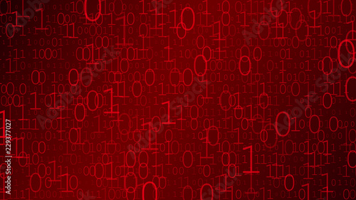 Background of zeros and ones in red colors