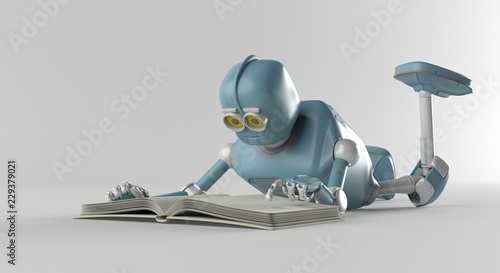 Robot with book,3d render.