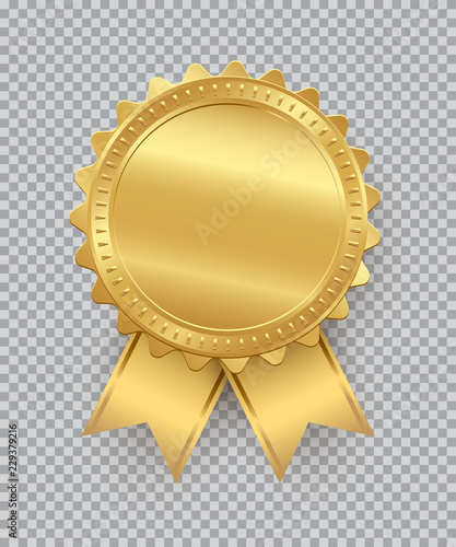 Golden seal with ribbons isolated on transparent background. Vector design element.