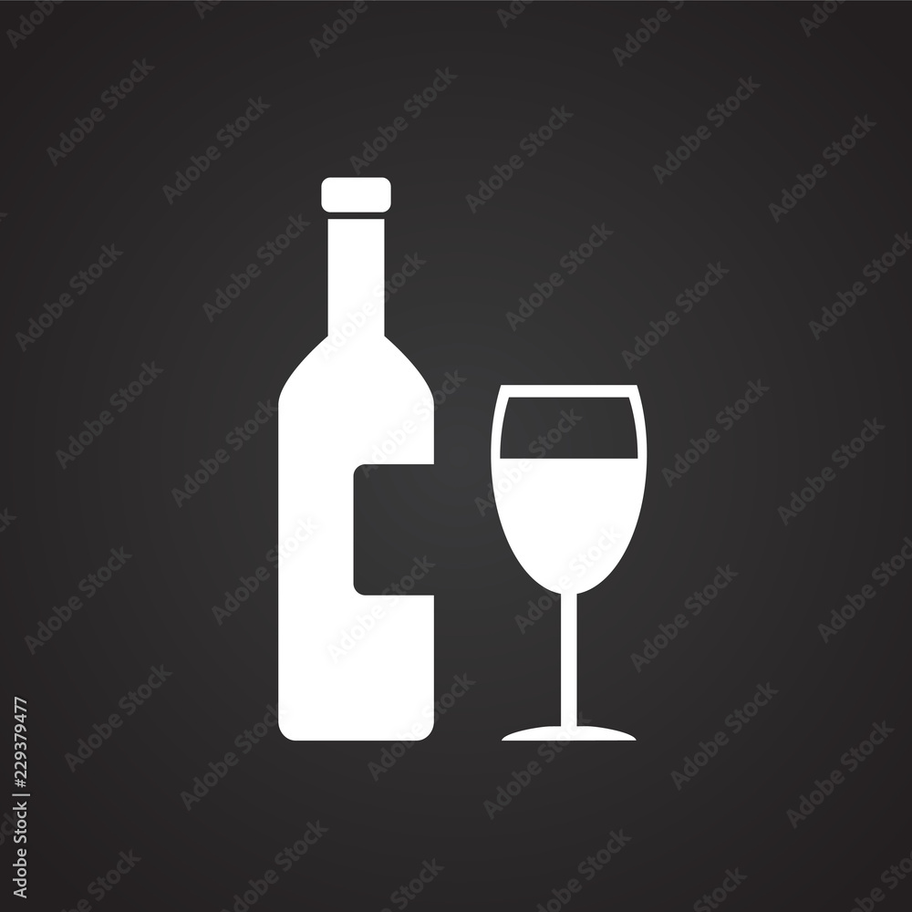 Wine bottle with glass on black background icon Wine bottle with glass on black background icon