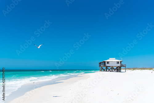 Lone Beach house on a beautiful white sand beach, Shell Island, Panama City Beach, Florida © Jan Nonog