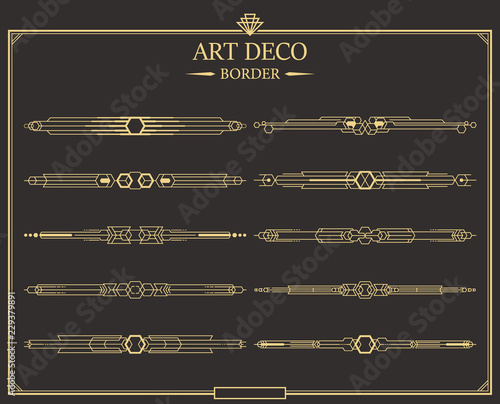 Set of Art deco gold calligraphic page dividers.
